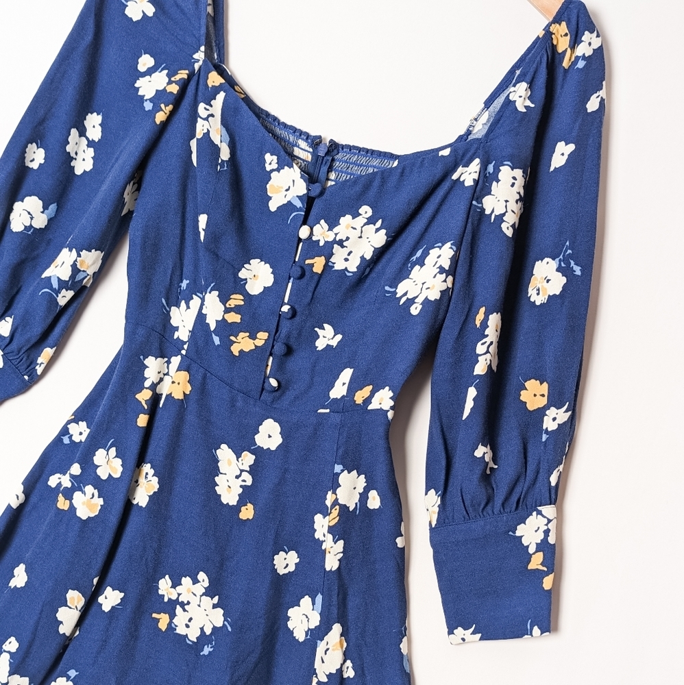 Blue Floral Fit & Flare Mini Dress - Picture 6 of 11